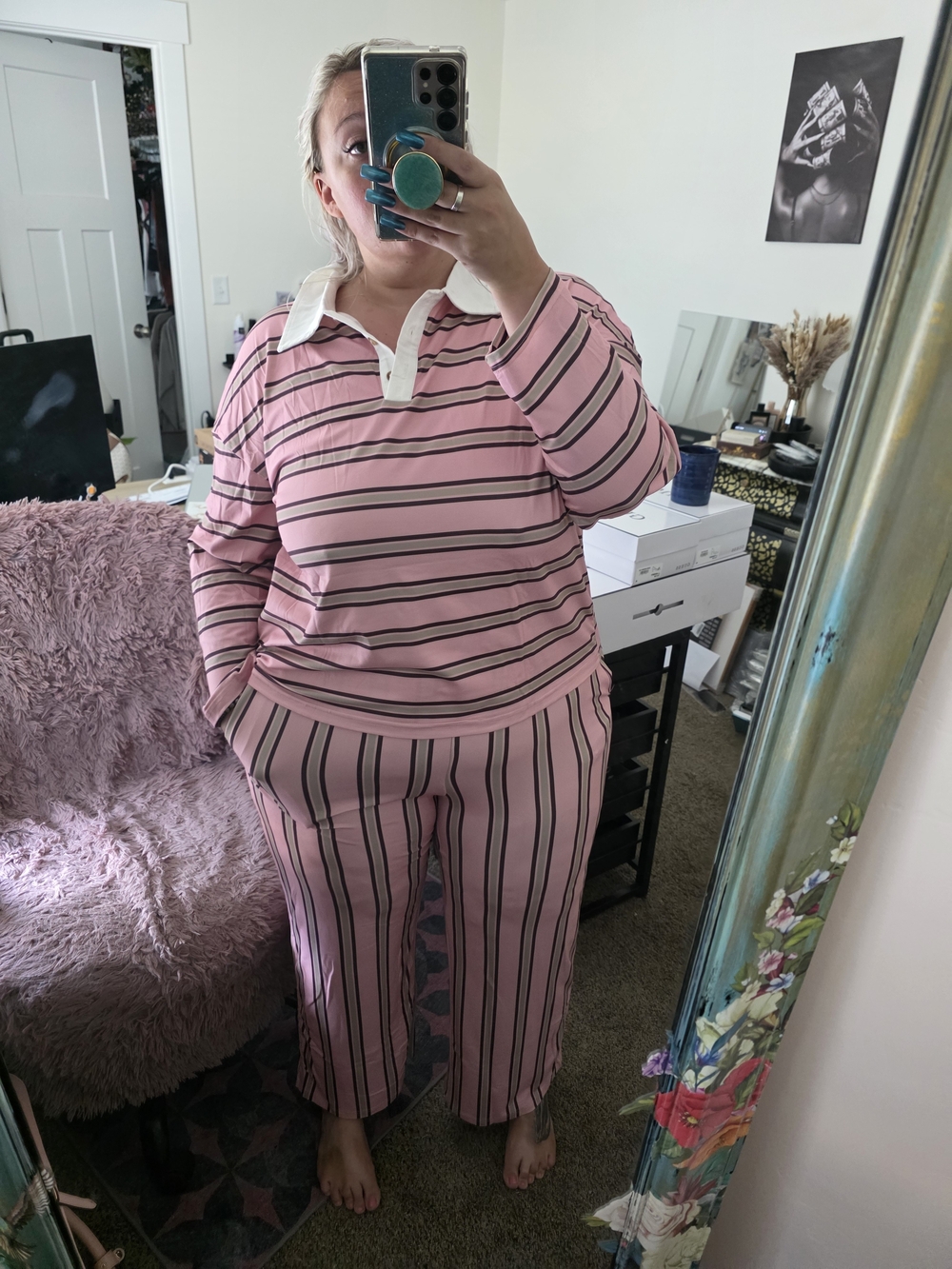 Pink Striped Wide-Leg Pants & Matching Top Set